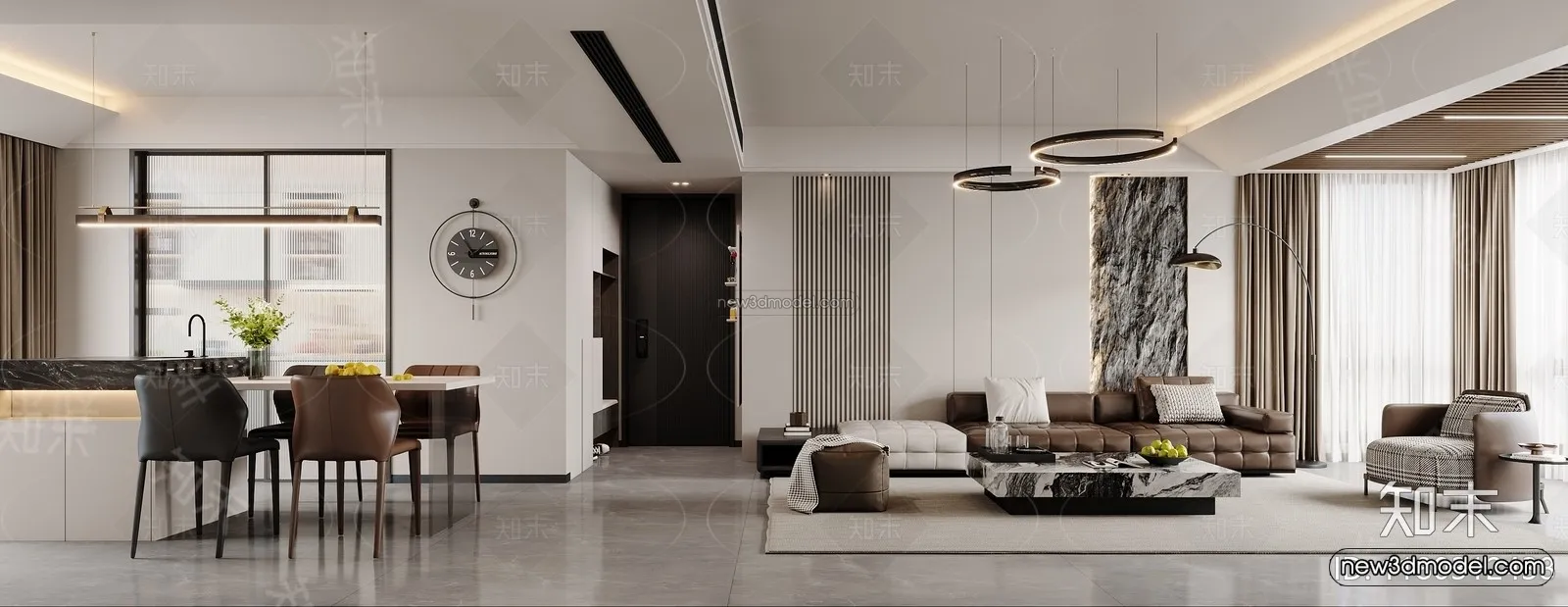 Modern Style Interior 3D Blocks and 3D Models - Living Room 3D Scene - 313