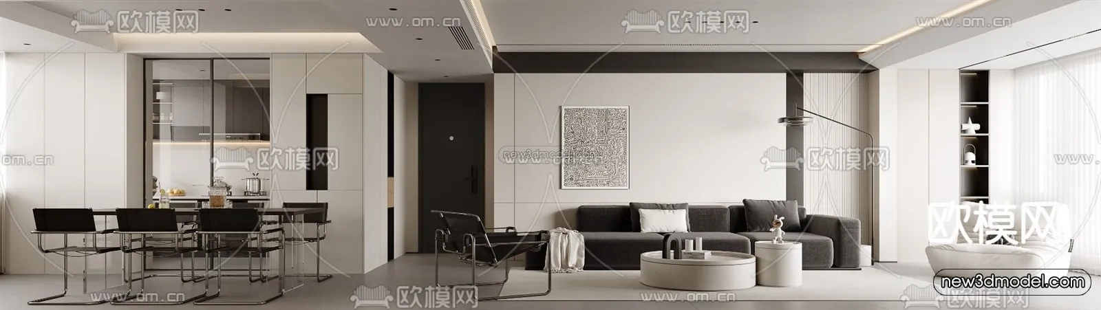 Modern Style Interior 3D Blocks and 3D Models - Living Room 3D Scene - 318
