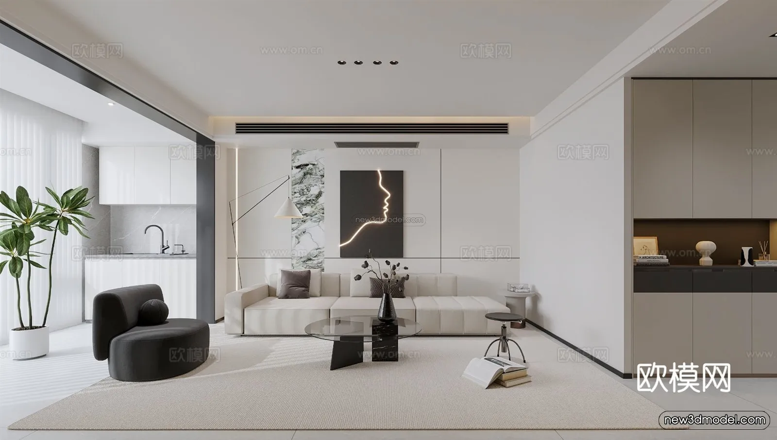 Modern Style Interior 3D Blocks and 3D Models - Living Room 3D Scene - 320