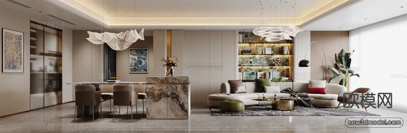 Modern Style Interior 3D Blocks and 3D Models - Living Room 3D Scene - 322