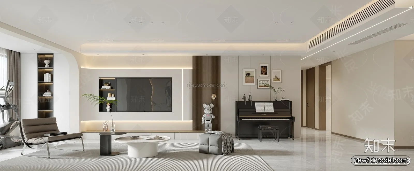 Modern Style Interior 3D Blocks and 3D Models - Living Room 3D Scene - 324