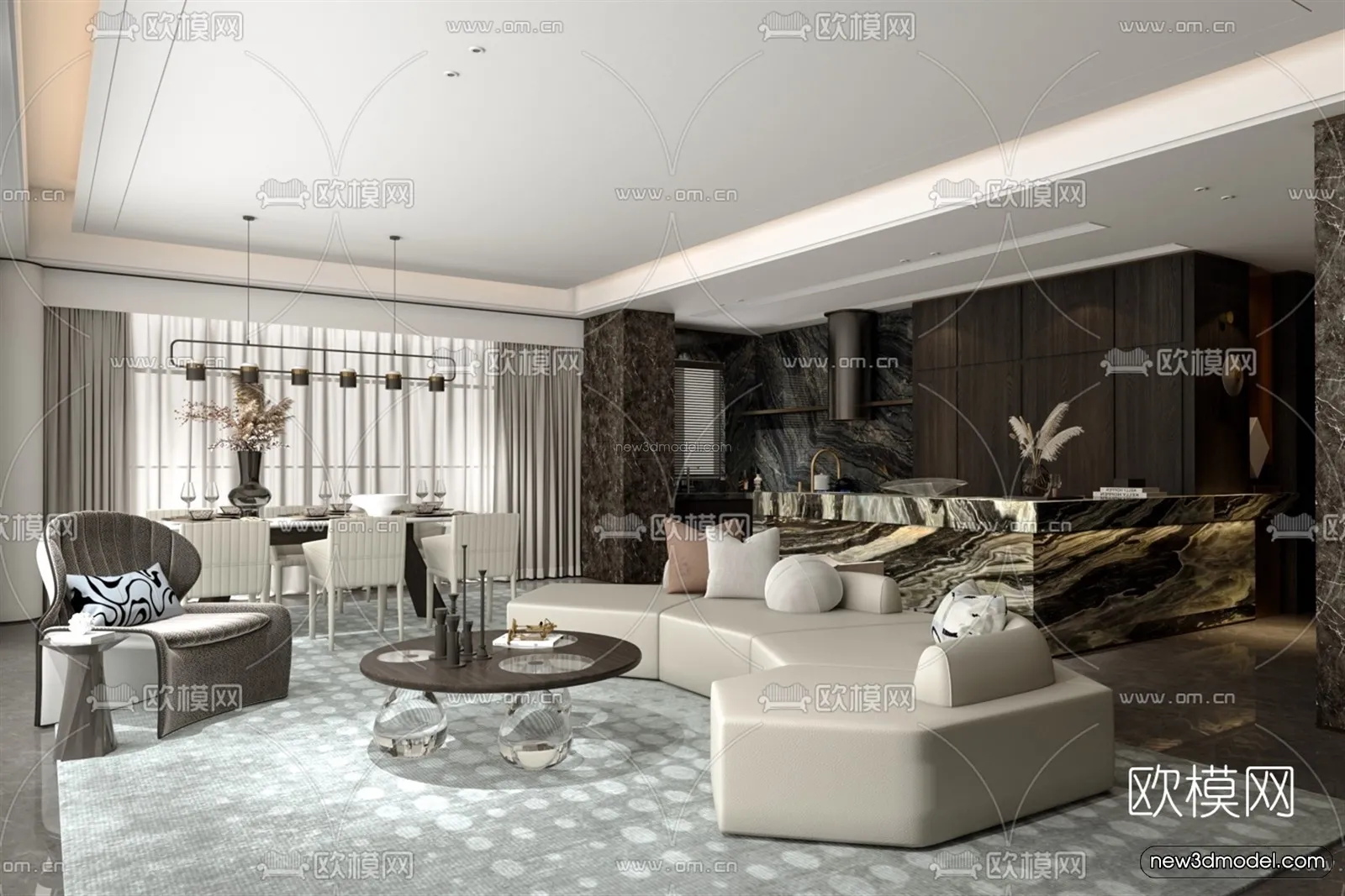 Modern Style Interior 3D Blocks and 3D Models - Living Room 3D Scene - 325