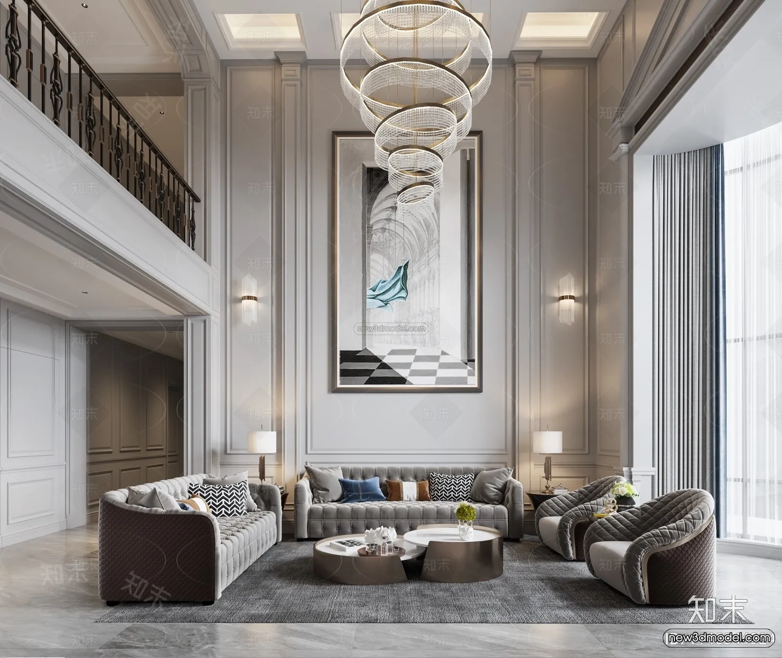 Modern Style Interior 3D Blocks and 3D Models - Living Room 3D Scene - 327