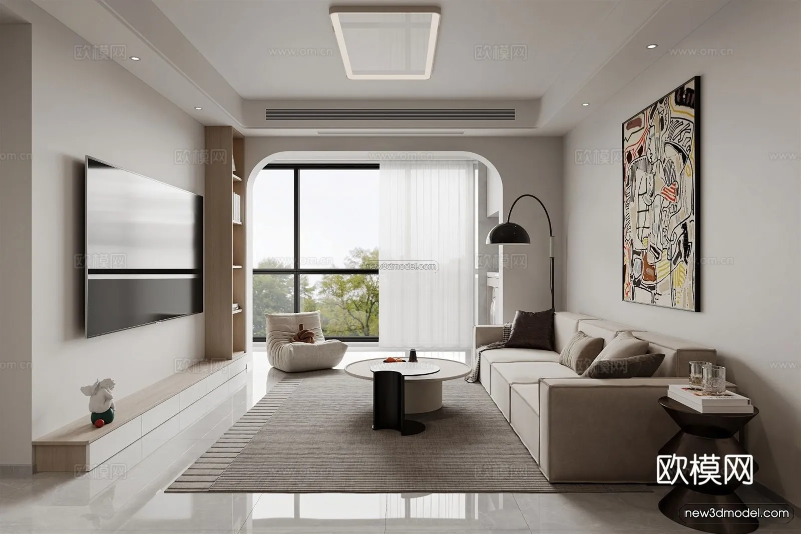 Modern Style Interior 3D Blocks and 3D Models - Living Room 3D Scene - 328