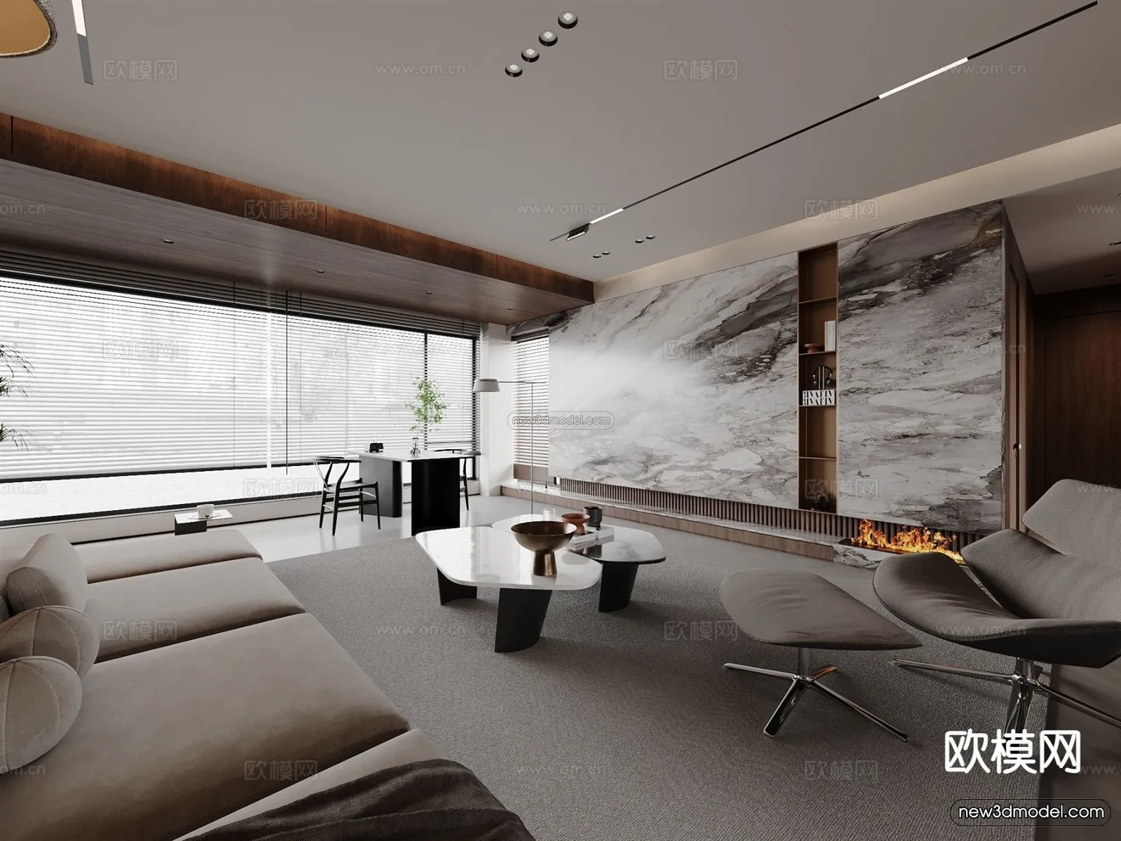 Modern Style Interior 3D Blocks and 3D Models - Living Room 3D Scene - 329