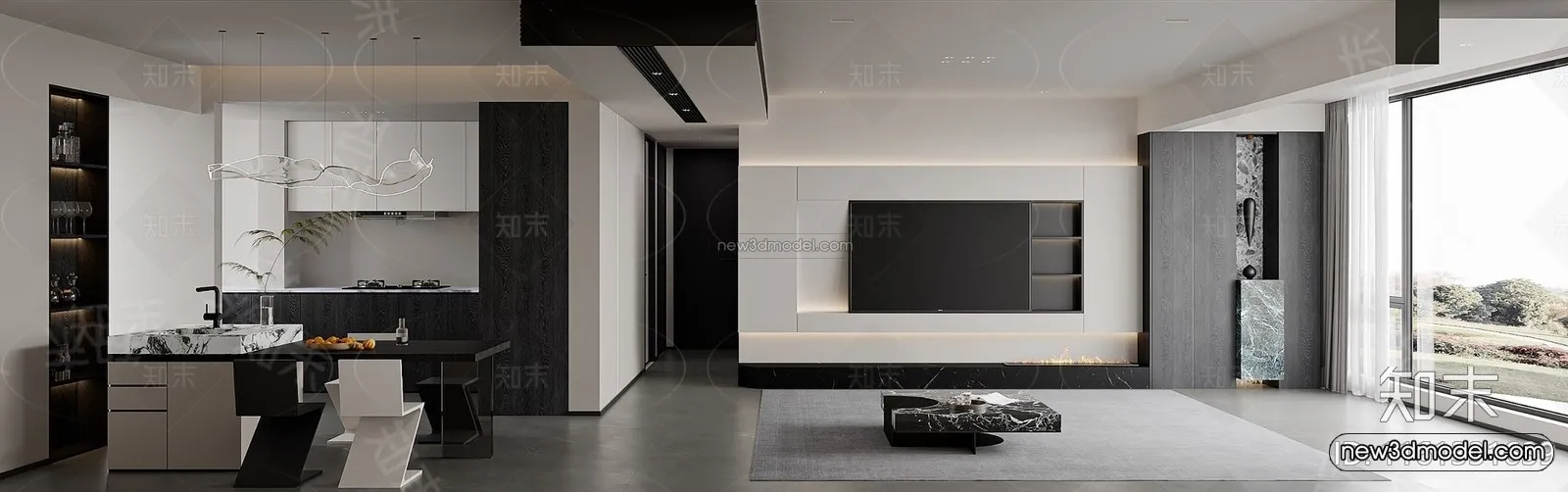 Modern Style Interior 3D Blocks and 3D Models - Living Room 3D Scene - 330