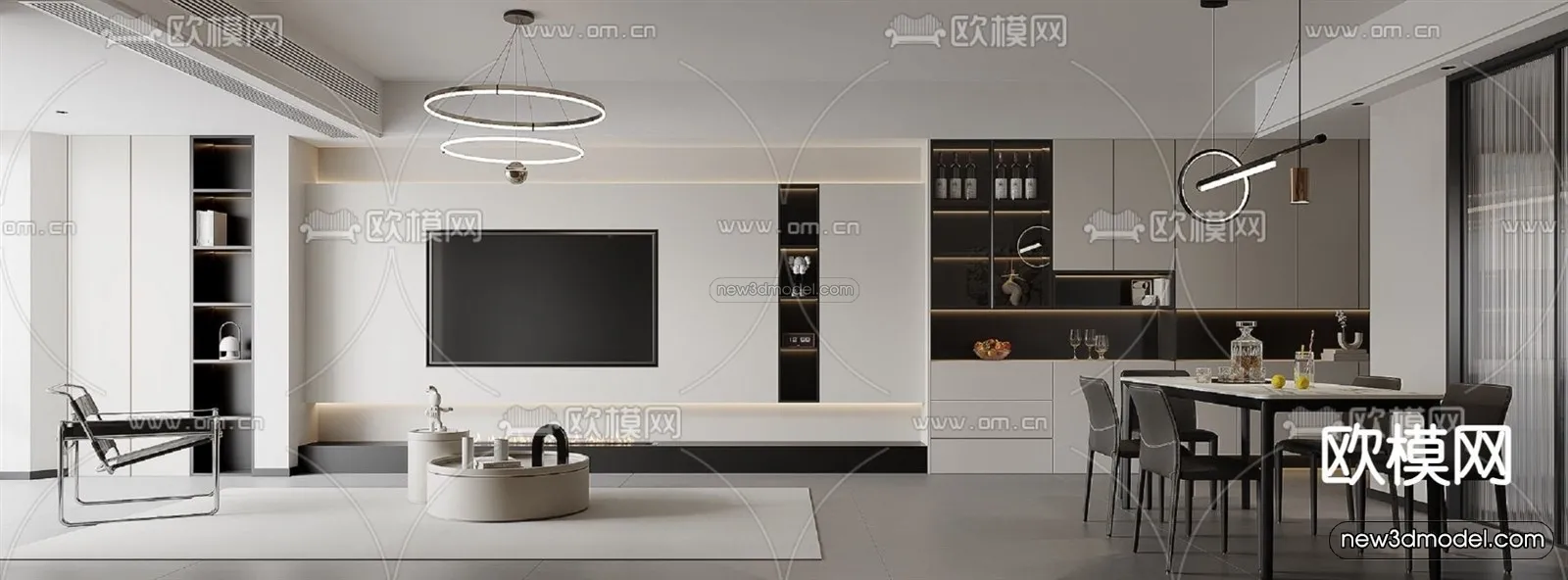 Modern Style Interior 3D Blocks and 3D Models - Living Room 3D Scene - 331