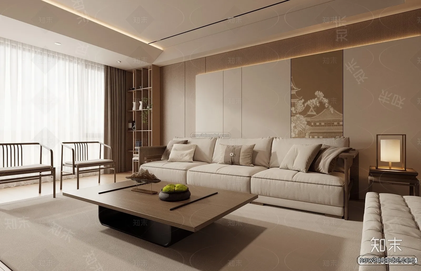 Modern Style Interior 3D Blocks and 3D Models - Living Room 3D Scene - 335