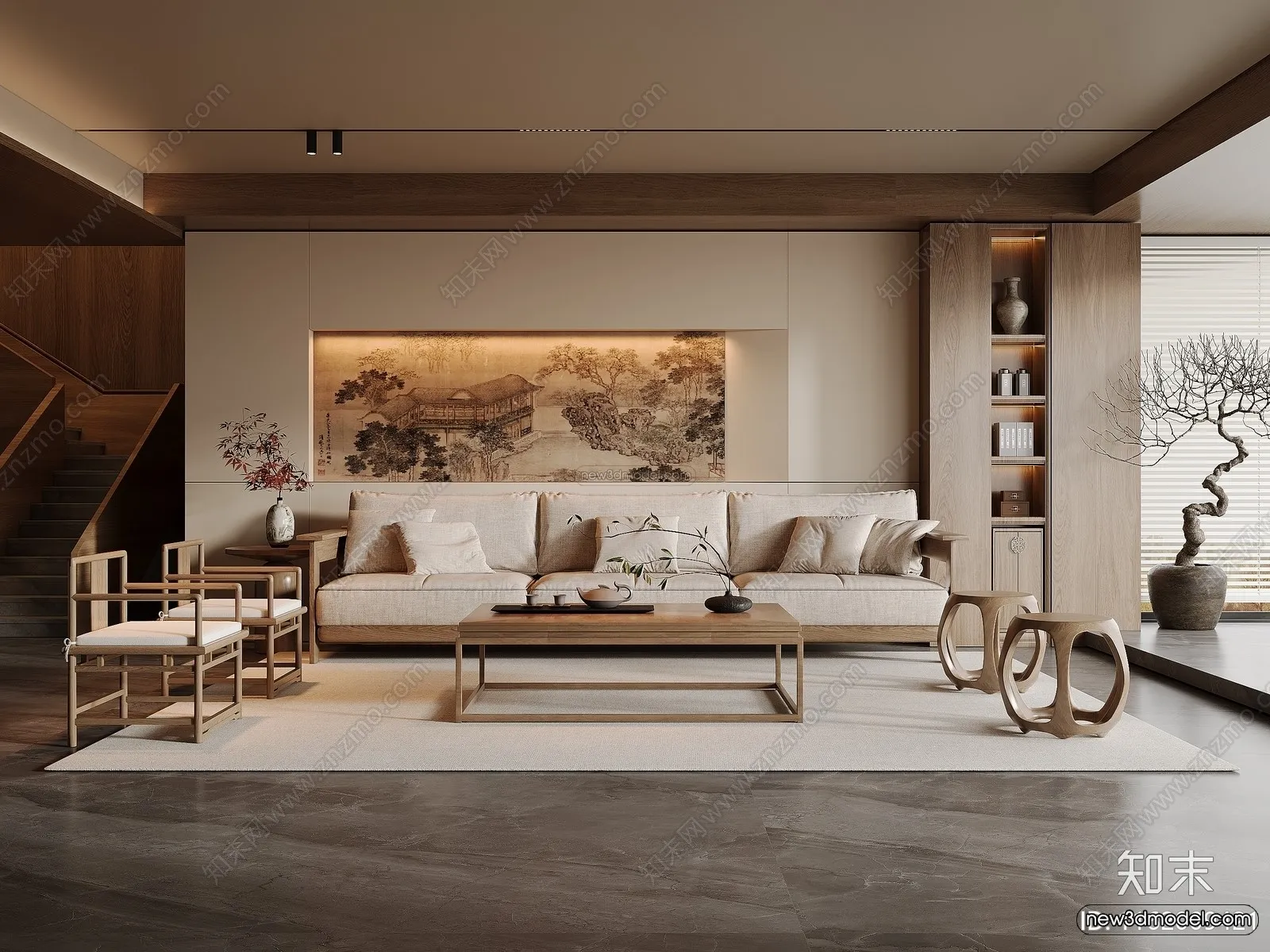 Modern Style Interior 3D Blocks and 3D Models - Living Room 3D Scene - 336