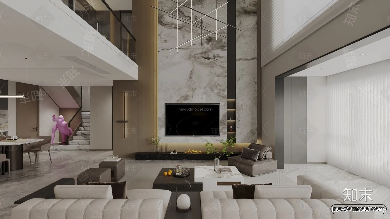 Modern Style Interior 3D Blocks and 3D Models - Living Room 3D Scene - 337