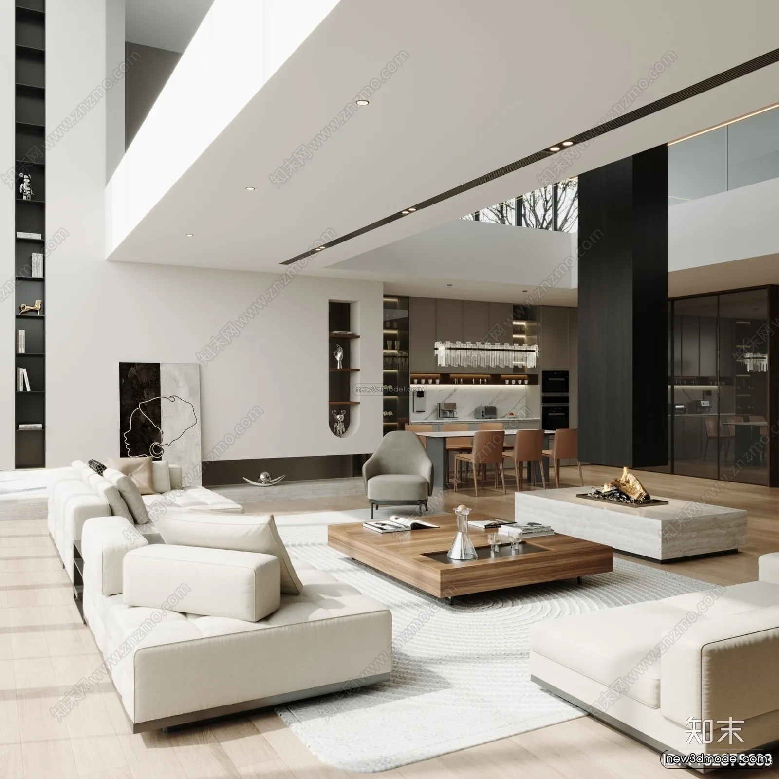 Modern Style Interior 3D Blocks and 3D Models - Living Room 3D Scene - 339