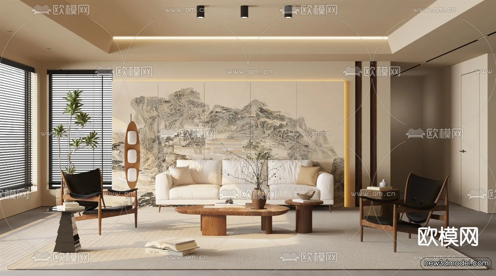 Modern Style Interior 3D Blocks and 3D Models - Living Room 3D Scene - 341