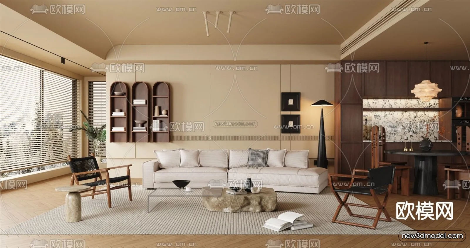 Modern Style Interior 3D Blocks and 3D Models - Living Room 3D Scene - 343