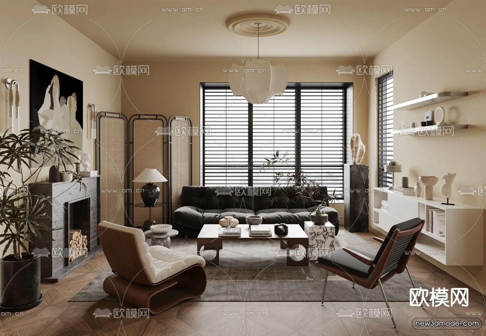 Modern Style Interior 3D Blocks and 3D Models - Living Room 3D Scene - 344