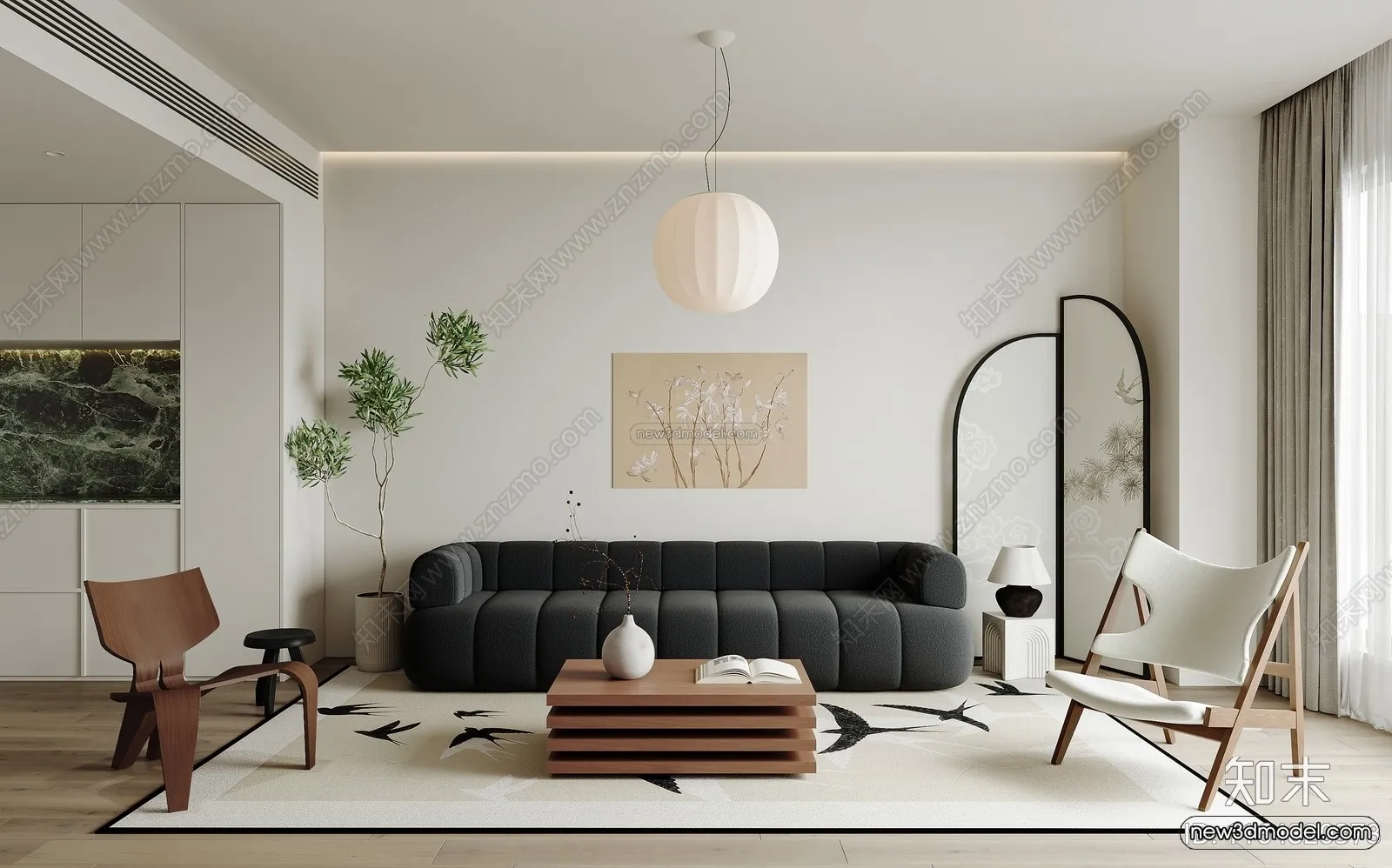 Modern Style Interior 3D Blocks and 3D Models - Living Room 3D Scene - 346