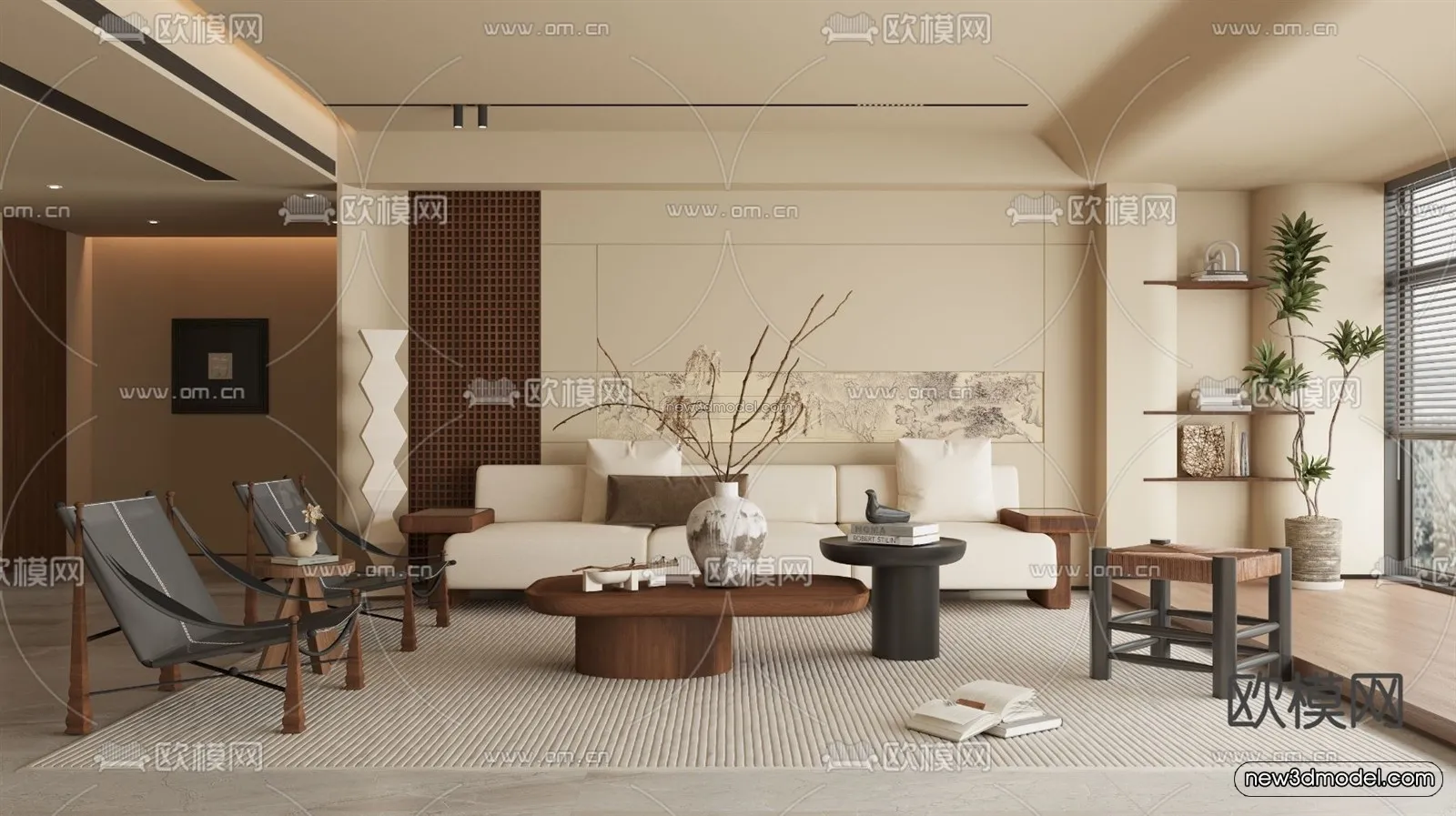 Modern Style Interior 3D Blocks and 3D Models - Living Room 3D Scene - 347