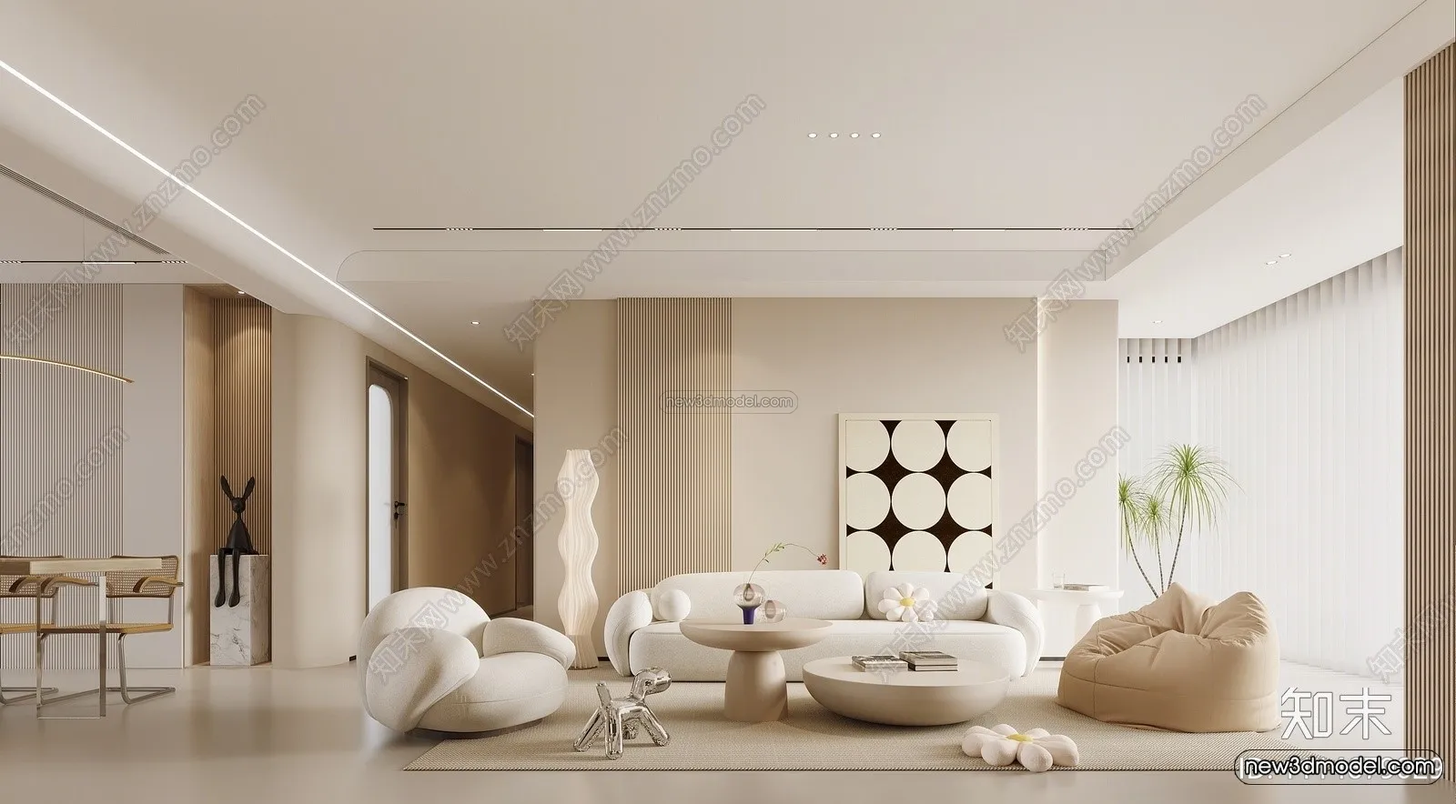 Modern Style Interior 3D Blocks and 3D Models - Living Room 3D Scene - 349