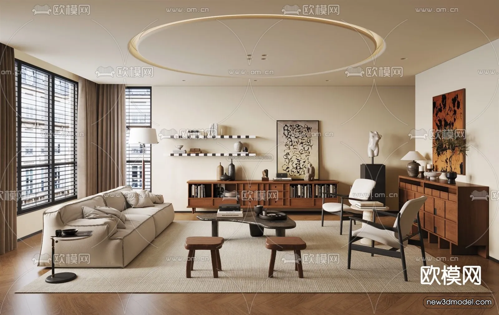 Modern Style Interior 3D Blocks and 3D Models - Living Room 3D Scene - 351