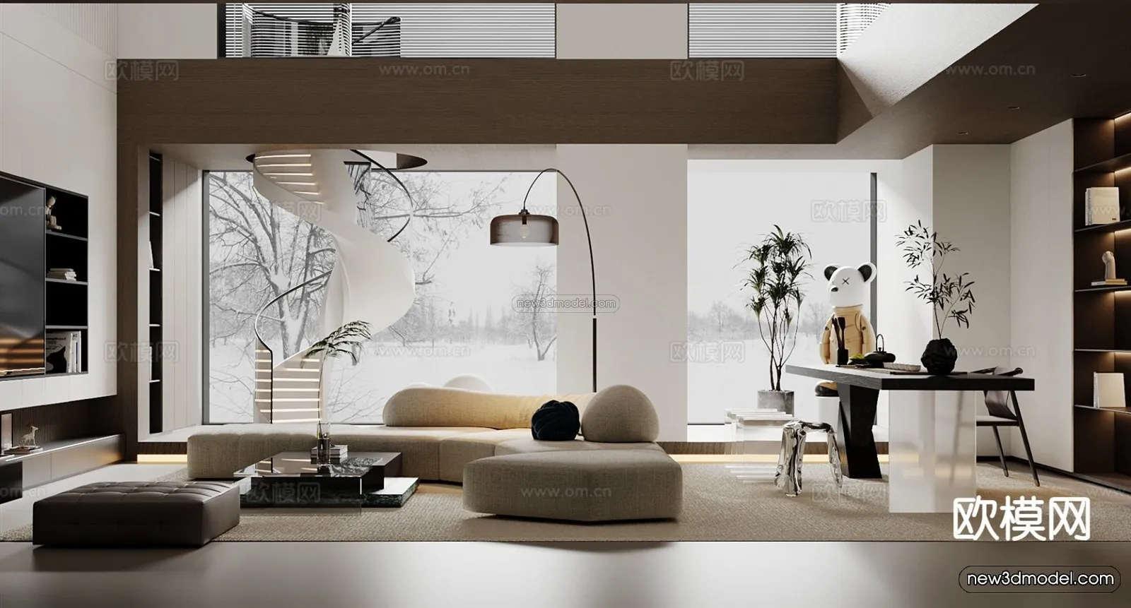 Modern Style Interior 3D Blocks and 3D Models - Living Room 3D Scene - 354