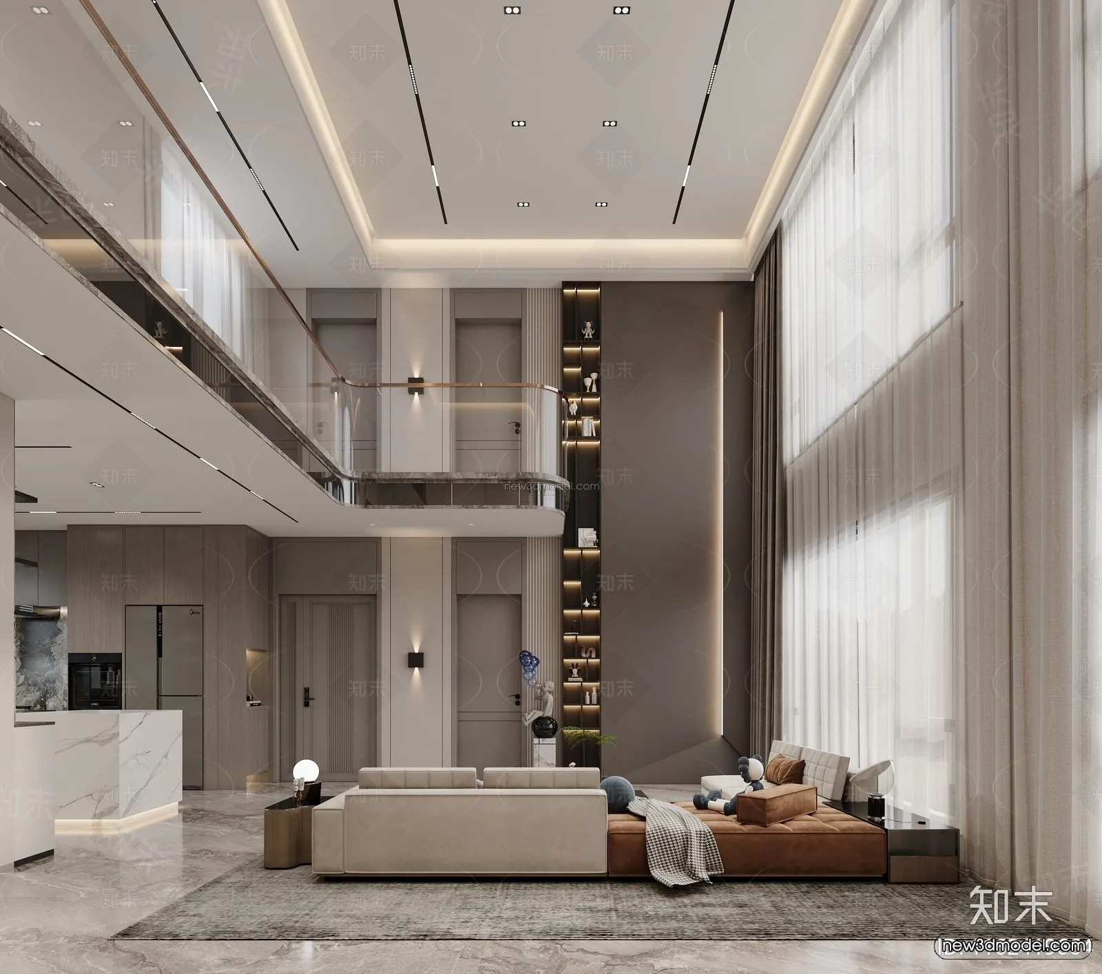 Modern Style Interior 3D Blocks and 3D Models - Living Room 3D Scene - 356