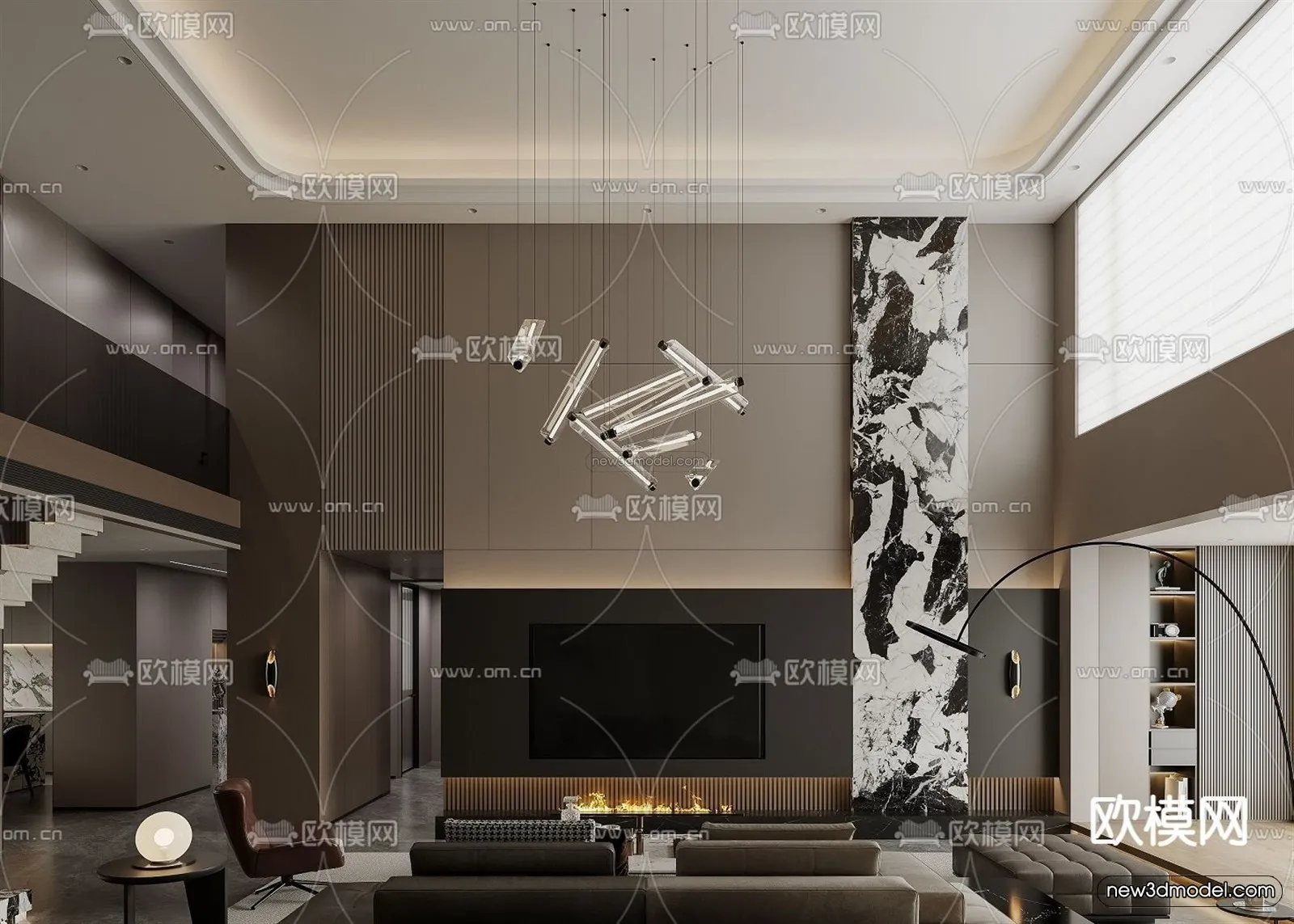 Modern Style Interior 3D Blocks and 3D Models - Living Room 3D Scene - 358