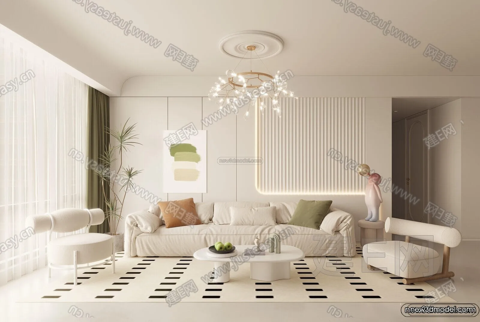 Modern Style Interior 3D Blocks and 3D Models - Living Room 3D Scene - 371