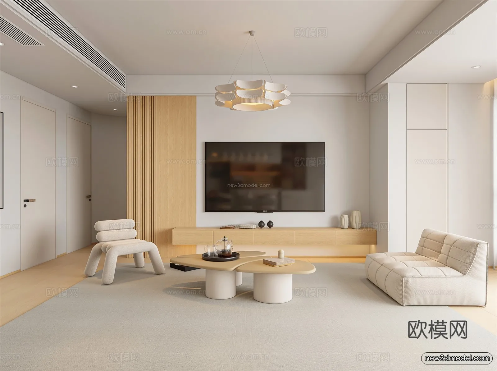 Modern Style Interior 3D Blocks and 3D Models - Living Room 3D Scene - 372
