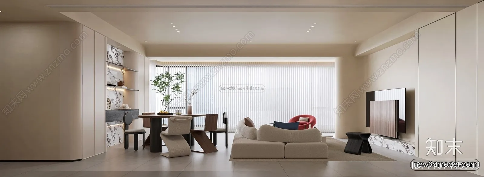 Modern Style Interior 3D Blocks and 3D Models - Living Room 3D Scene - 386