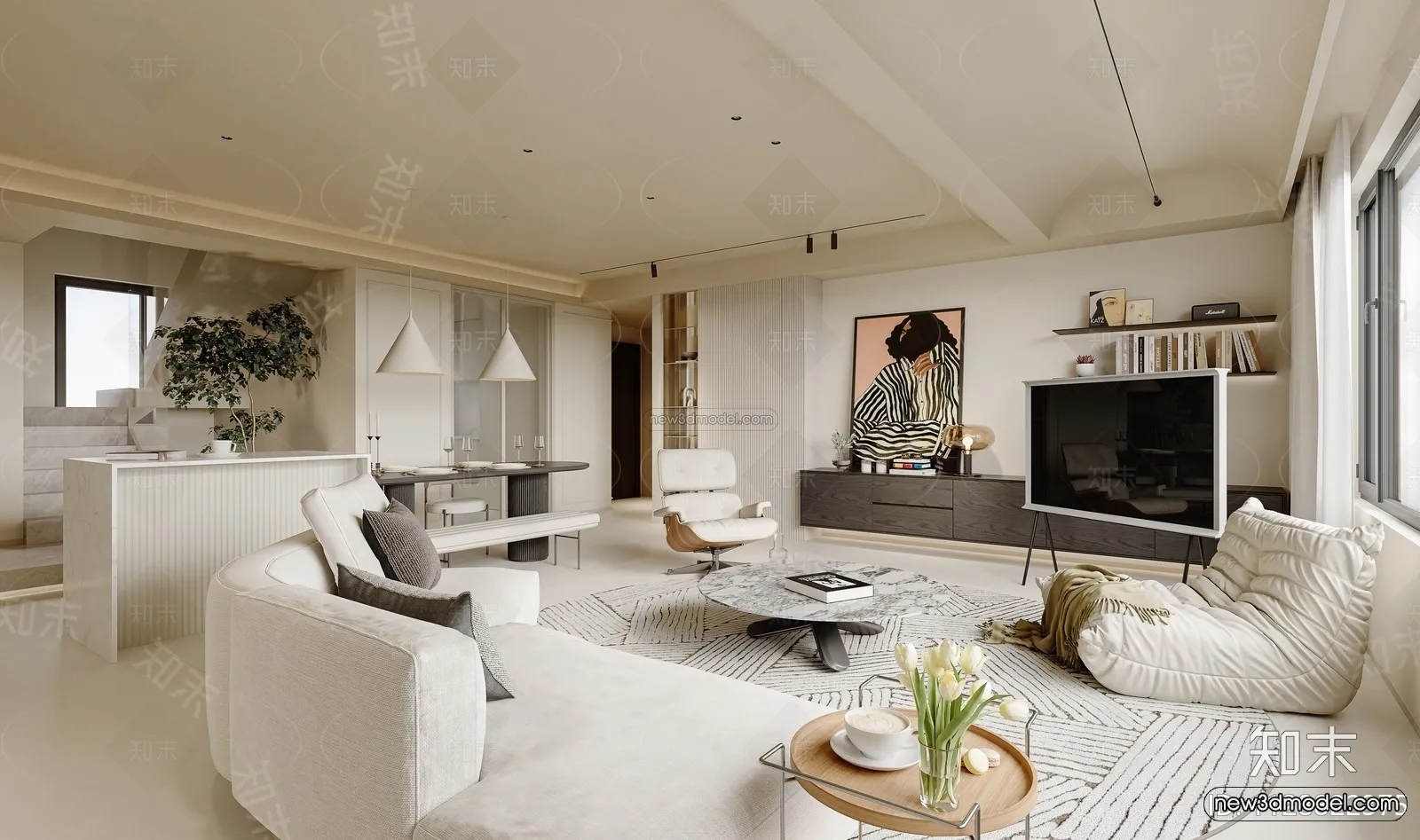 Modern Style Interior 3D Blocks and 3D Models - Living Room 3D Scene - 387