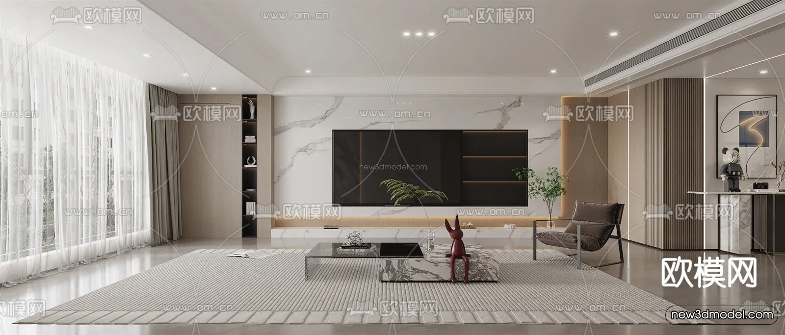 Modern Style Interior 3D Blocks and 3D Models - Living Room 3D Scene - 390