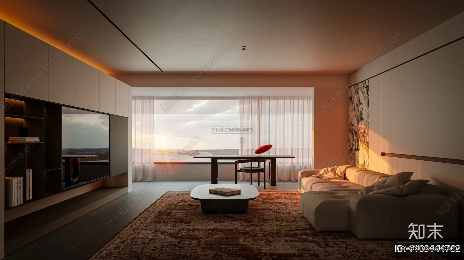 Modern Style Interior 3D Blocks and 3D Models - Living Room 3D Scene - 395