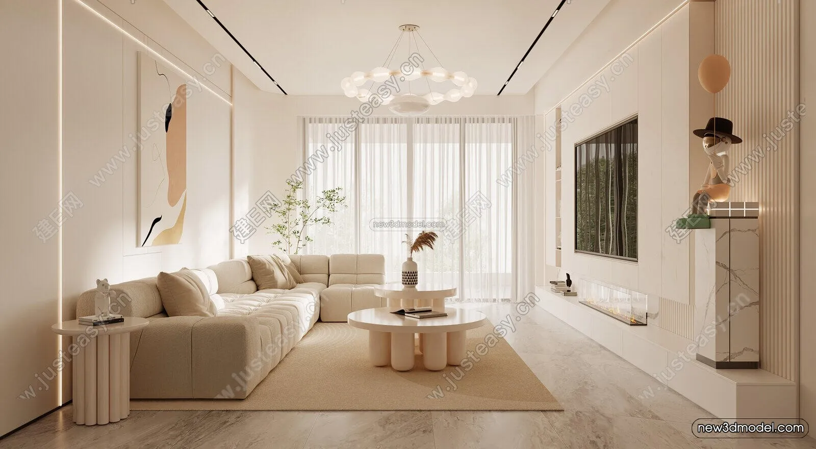 Modern Style Interior 3D Blocks and 3D Models - Living Room 3D Scene - 415