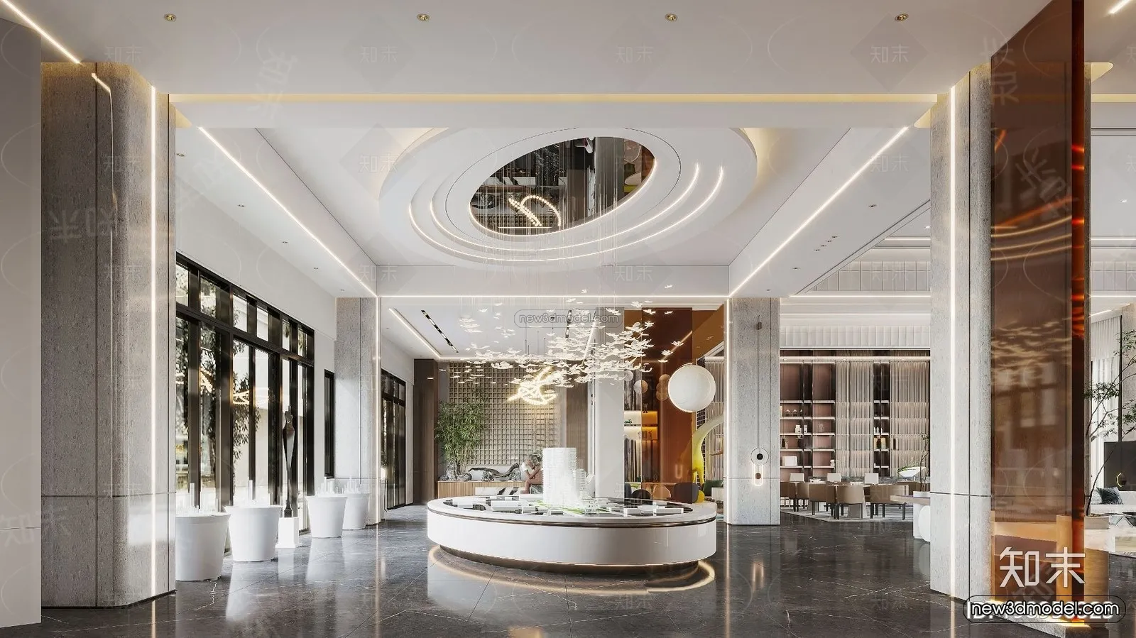 Modern Style Interior 3D Blocks and 3D Models - Lobby 3D Scene - 903