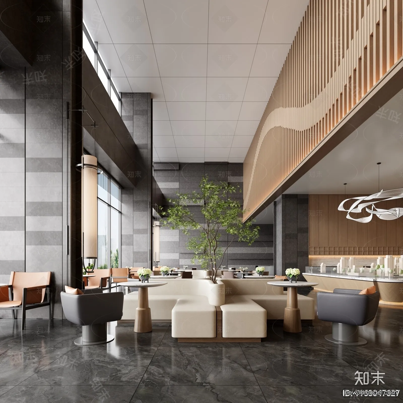 Modern Style Interior 3D Blocks and 3D Models - Lobby 3D Scene - 905