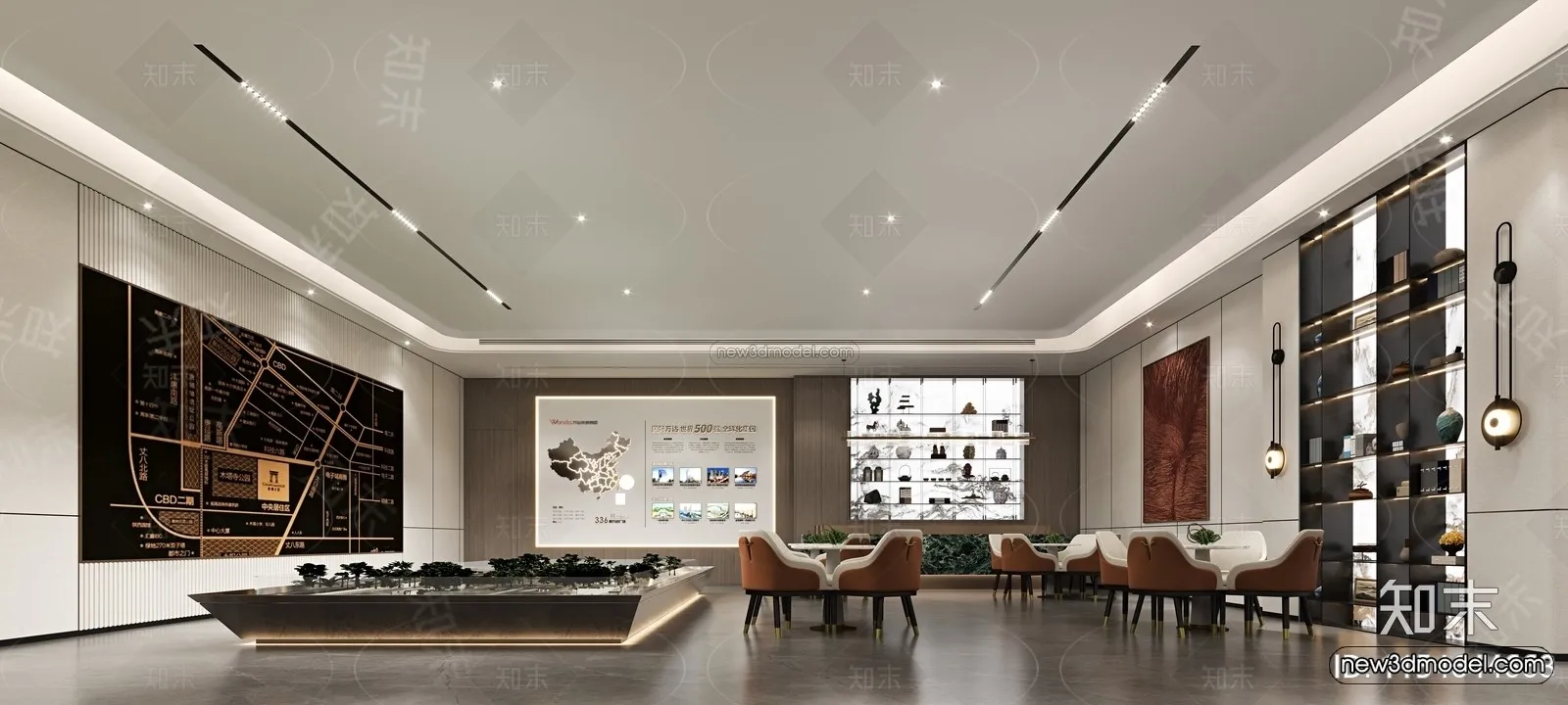 Modern Style Interior 3D Blocks and 3D Models - Lobby 3D Scene - 906