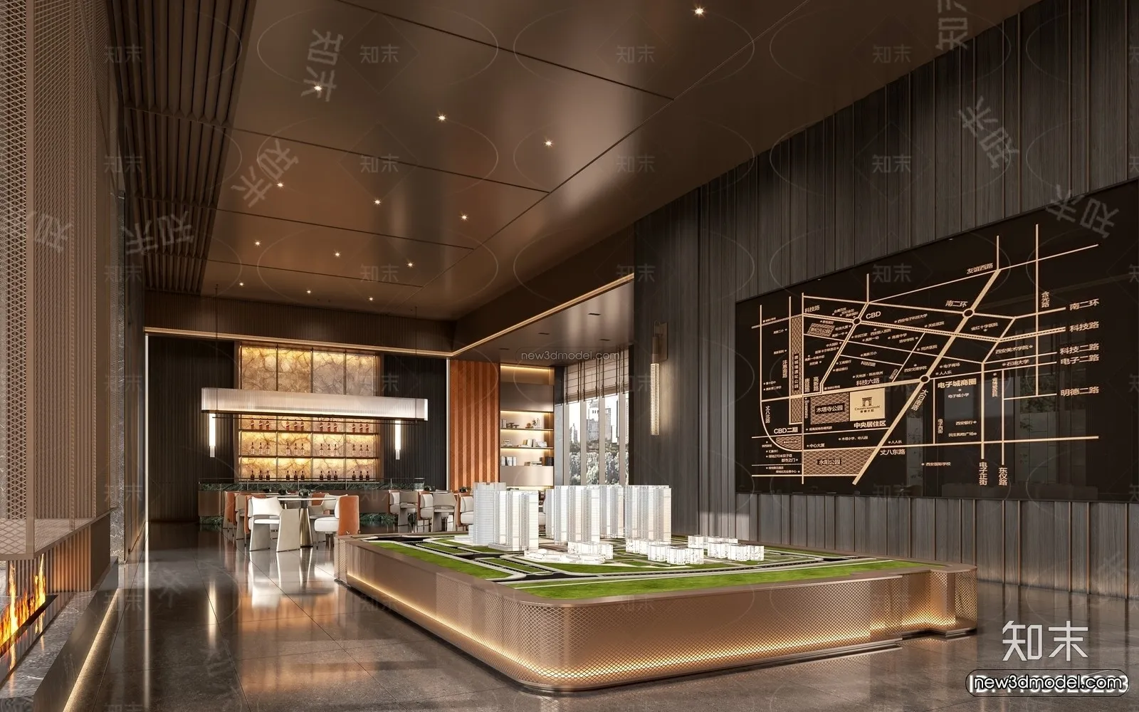 Modern Style Interior 3D Blocks and 3D Models - Lobby 3D Scene - 910