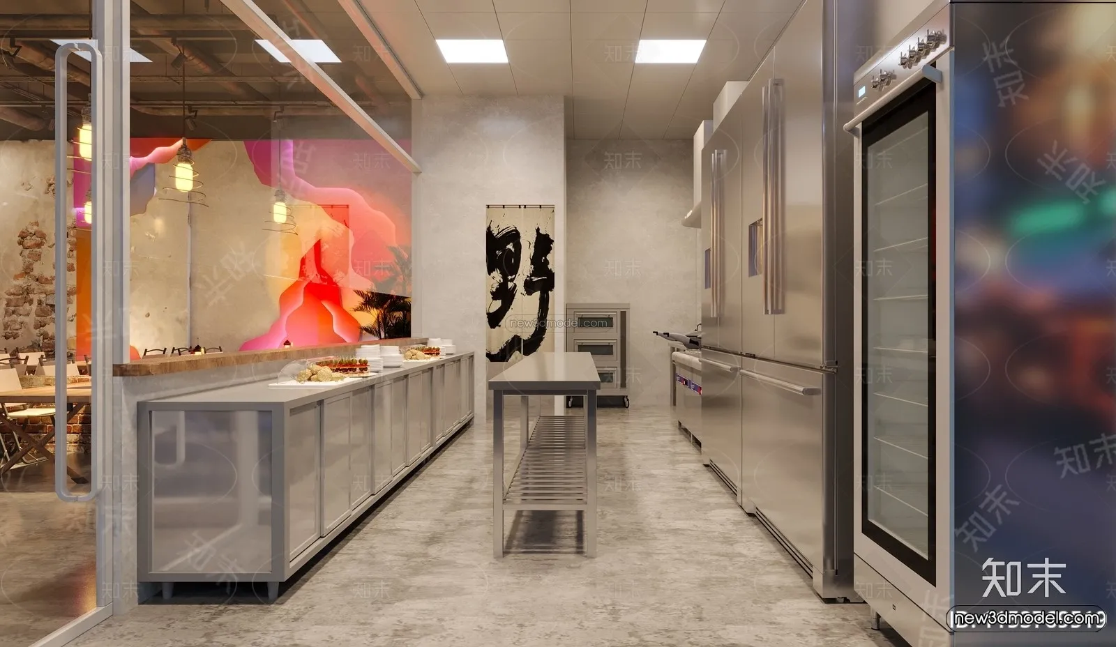 Modern Style Interior 3D Blocks and 3D Models - Restaurant Kitchen 3D Scene - 888