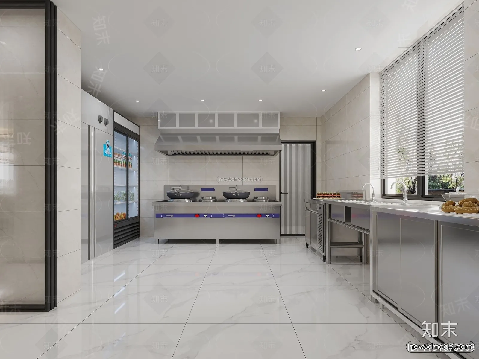 Modern Style Interior 3D Blocks and 3D Models - Restaurant Kitchen 3D Scene - 892