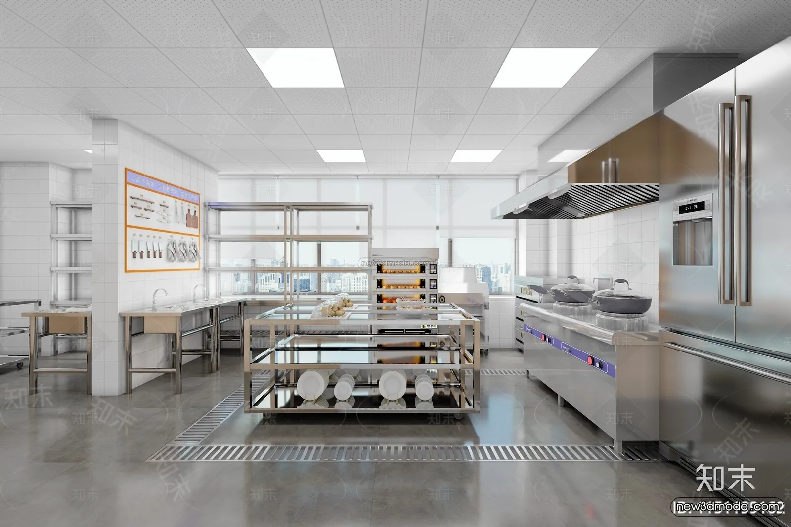 Modern Style Interior 3D Blocks and 3D Models - Restaurant Kitchen 3D Scene - 894