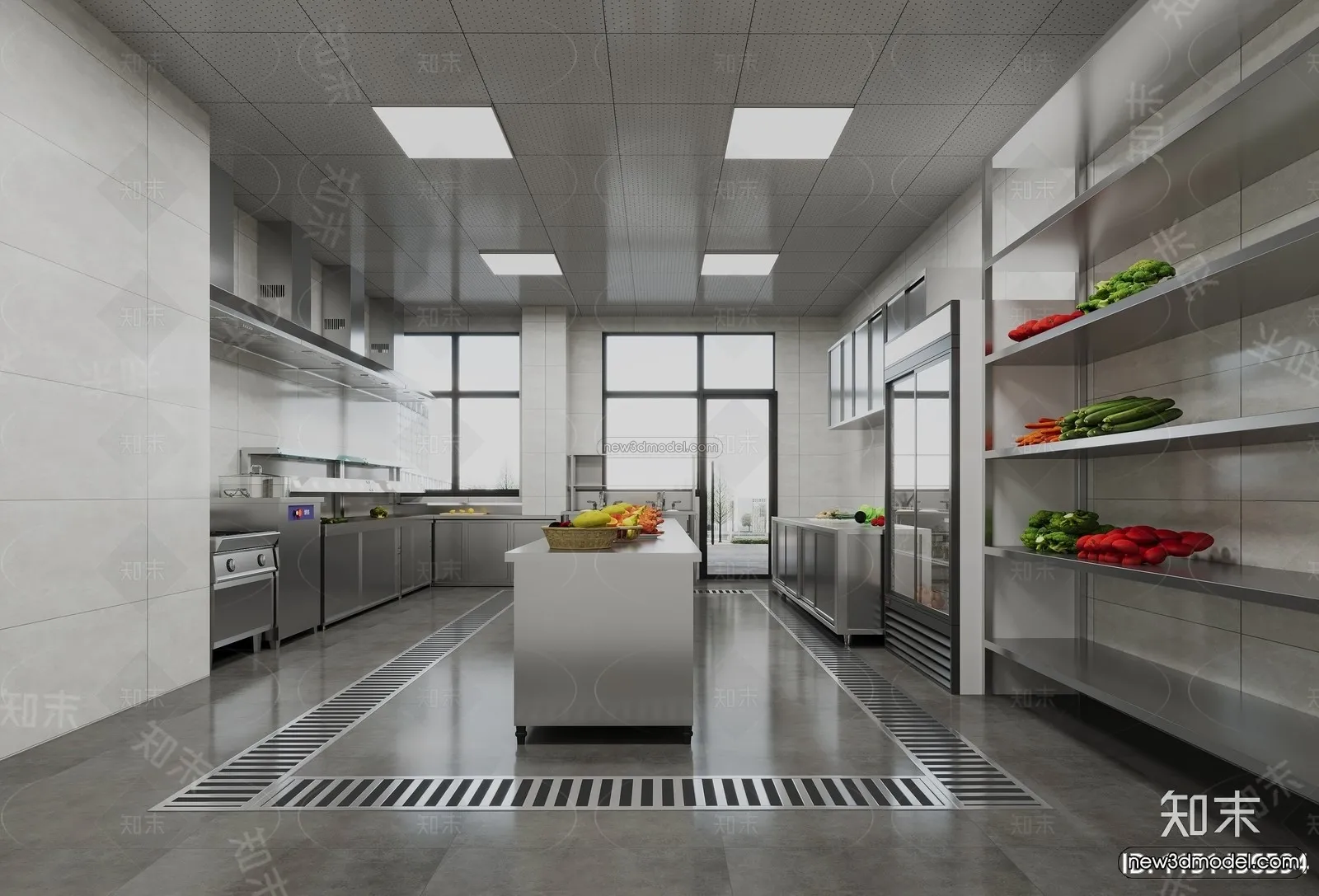 Modern Style Interior 3D Blocks and 3D Models - Restaurant Kitchen 3D Scene - 896