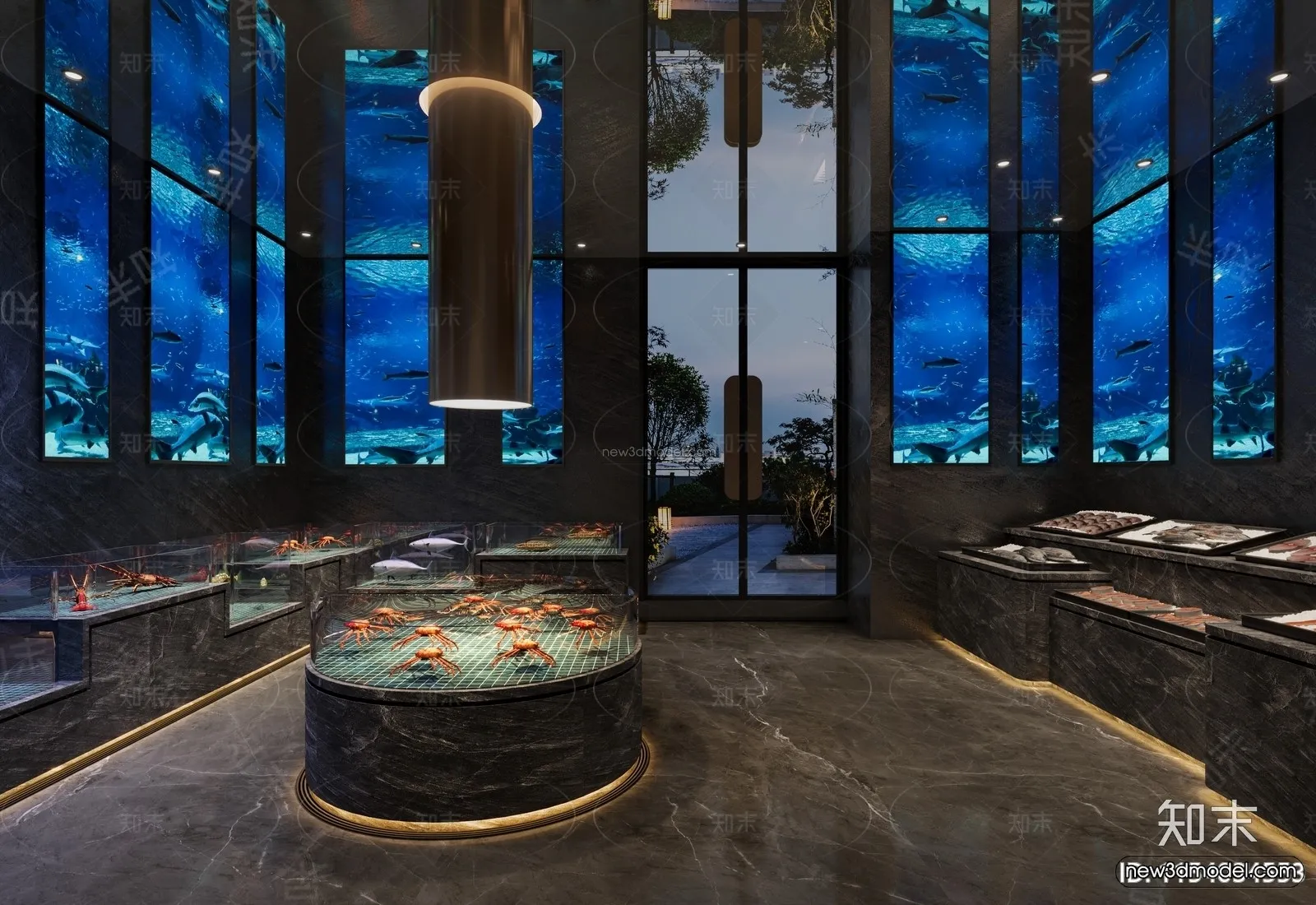 Modern Style Interior 3D Blocks and 3D Models - Seafood Restaurant 3D Scene - 1018