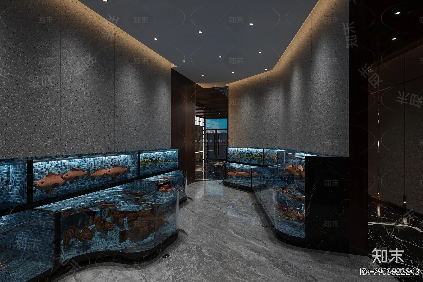 Modern Style Interior 3D Blocks and 3D Models - Seafood Restaurant 3D Scene - 1024