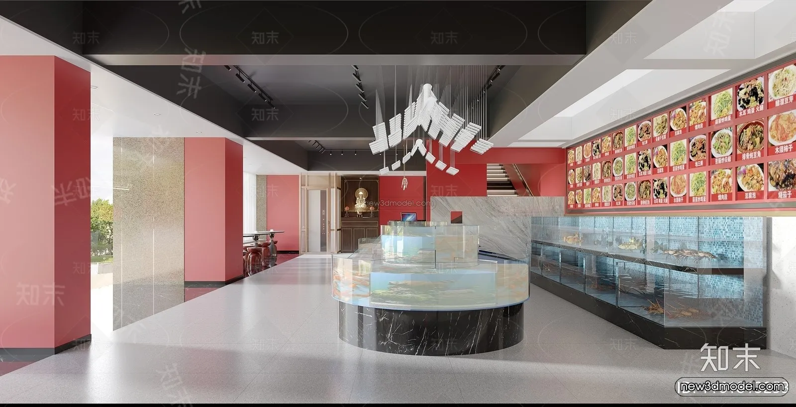 Modern Style Interior 3D Blocks and 3D Models - Seafood Restaurant 3D Scene - 1025