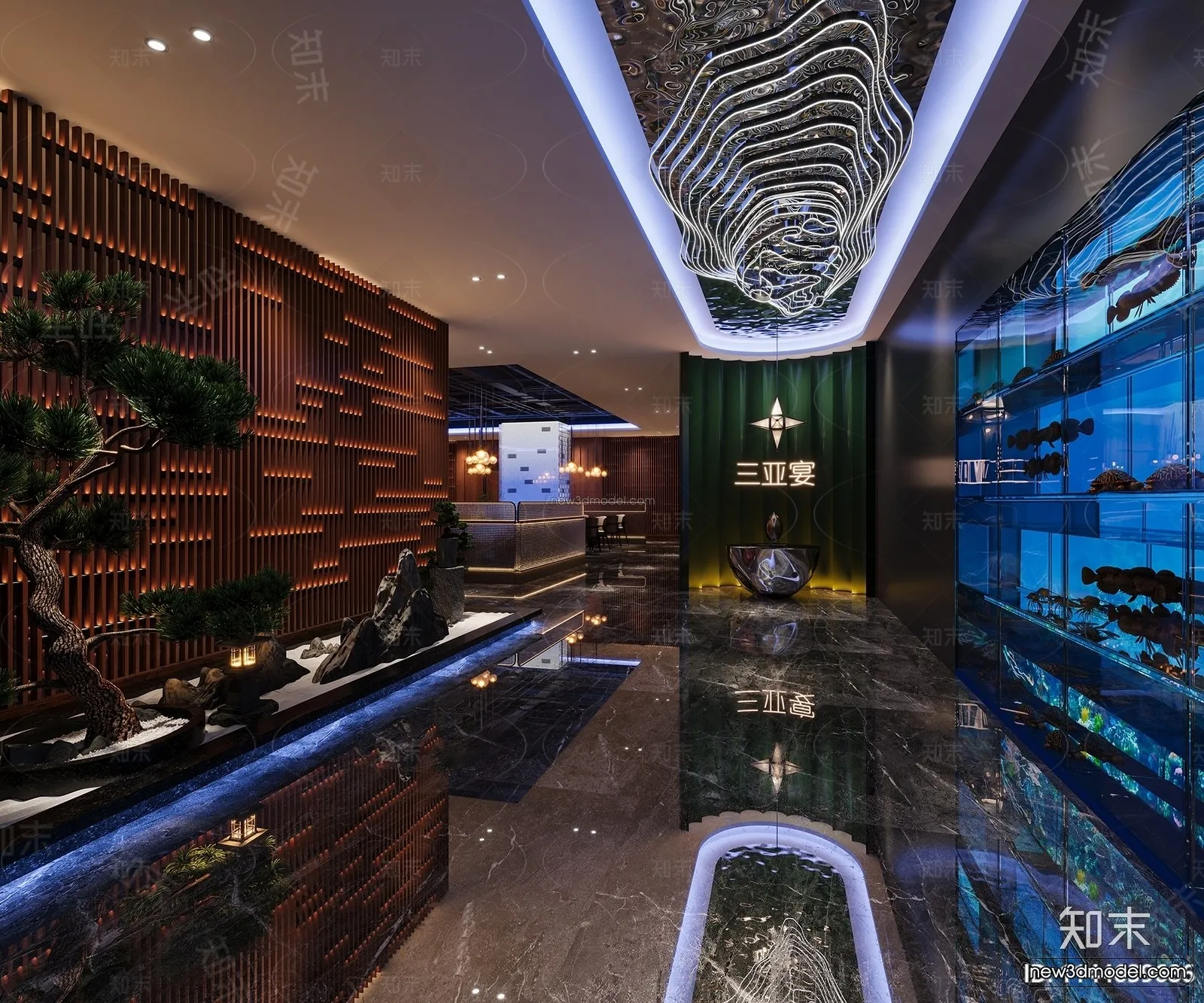 Modern Style Interior 3D Blocks and 3D Models - Seafood Restaurant 3D Scene - 1032