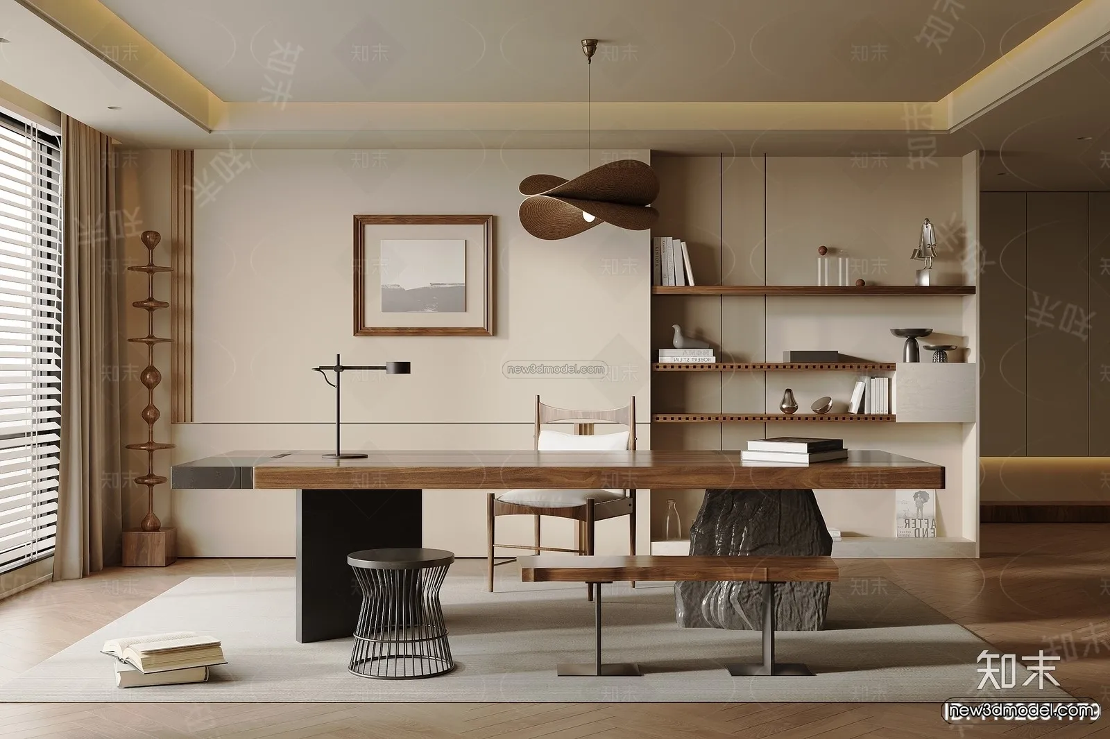 Modern Style Interior 3D Blocks and 3D Models - Study Room 3D Scene - 686