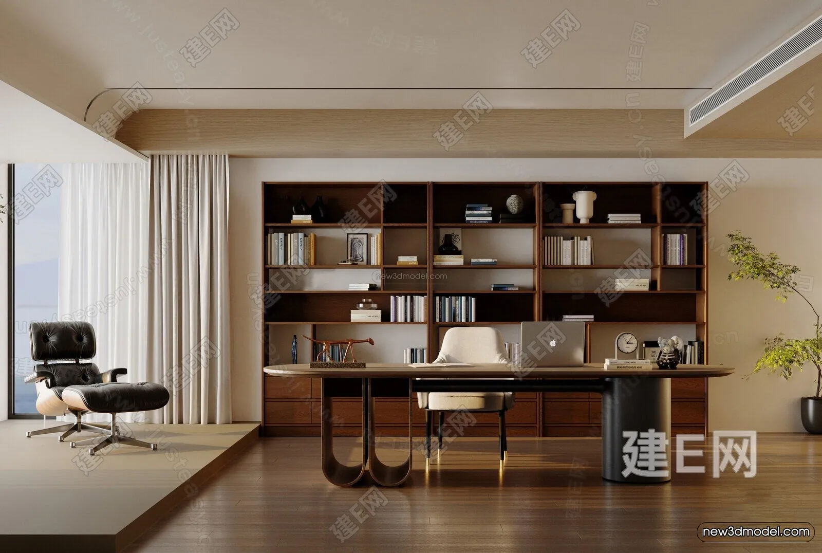 Modern Style Interior 3D Blocks and 3D Models - Study Room 3D Scene - 687