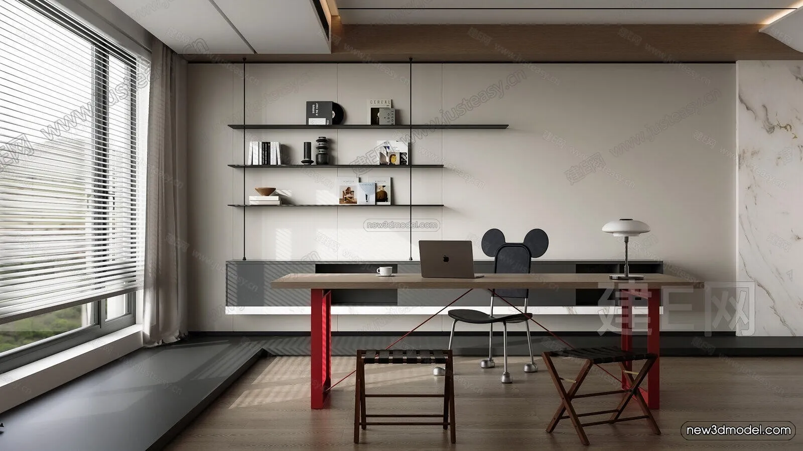 Modern Style Interior 3D Blocks and 3D Models - Study Room 3D Scene - 688