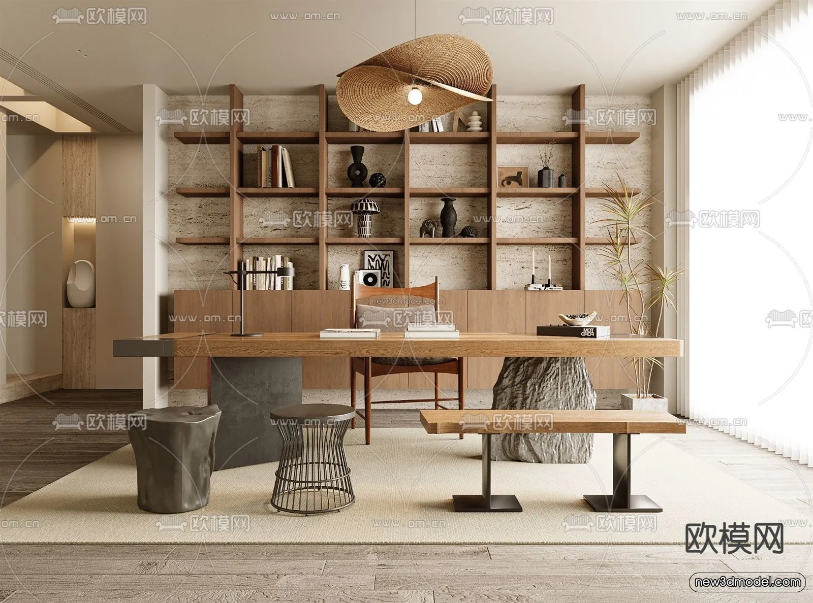 Modern Style Interior 3D Blocks and 3D Models - Study Room 3D Scene - 691