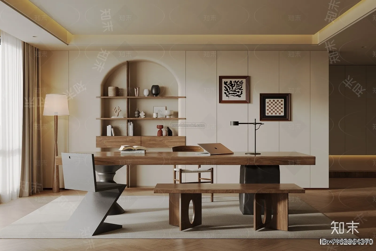 Modern Style Interior 3D Blocks and 3D Models - Study Room 3D Scene - 692