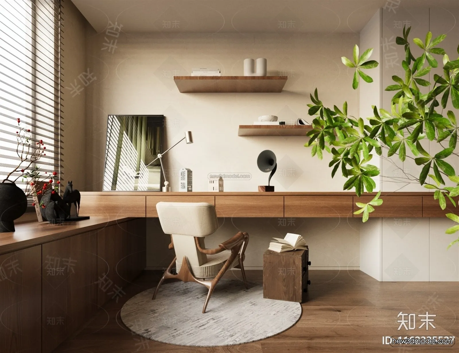 Modern Style Interior 3D Blocks and 3D Models - Study Room 3D Scene - 693